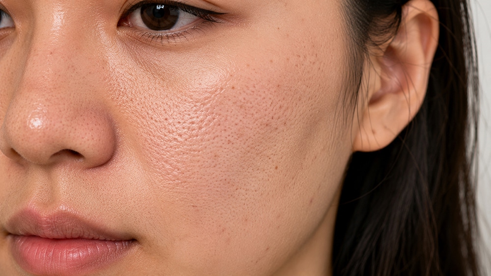 Enlarged facial pores and uneven skin texture