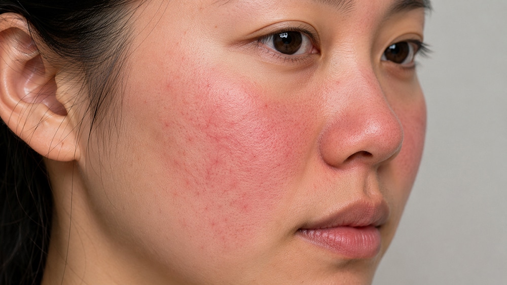 Rosacea with facial redness and flushing