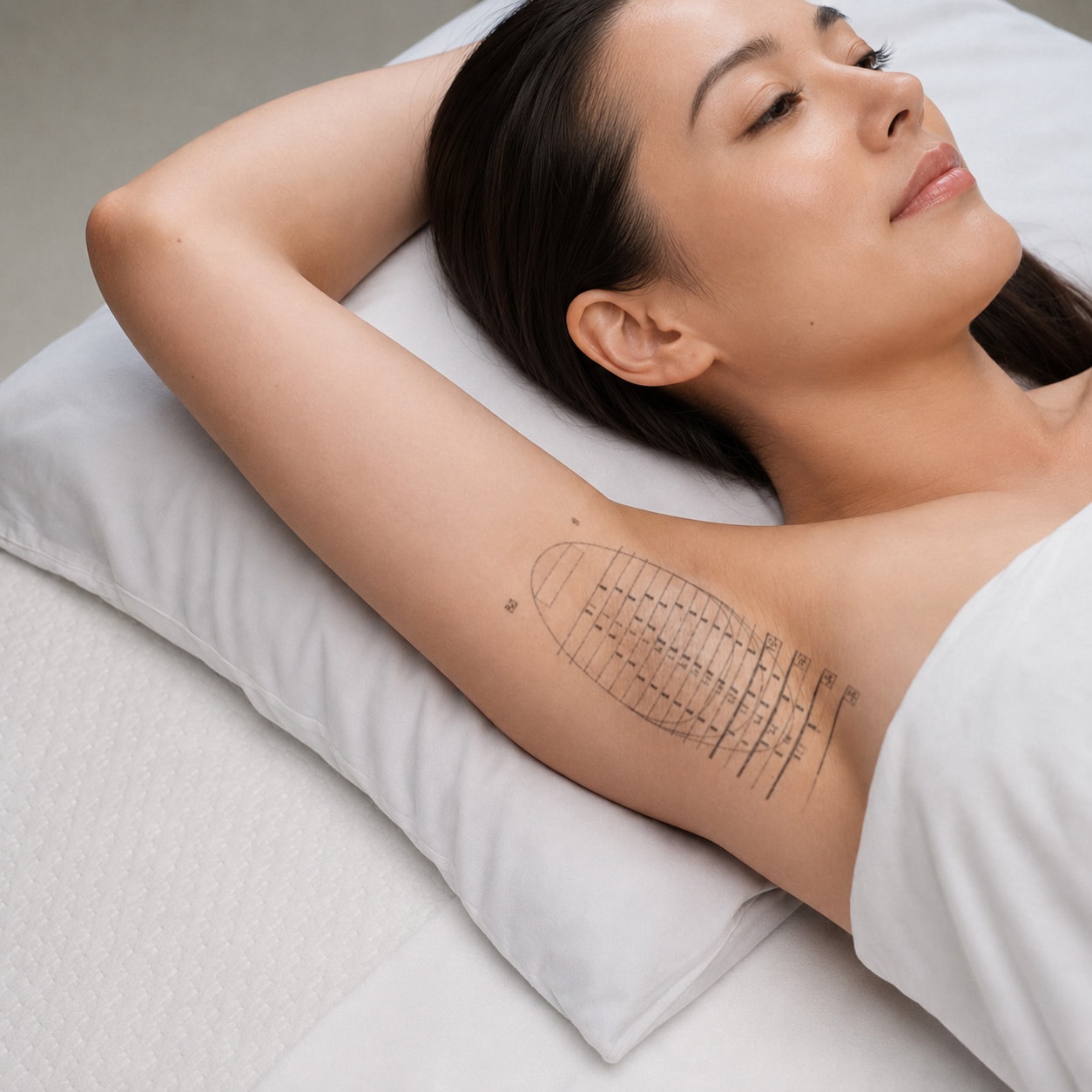 A patient with marked underarm getting ready for miraDry