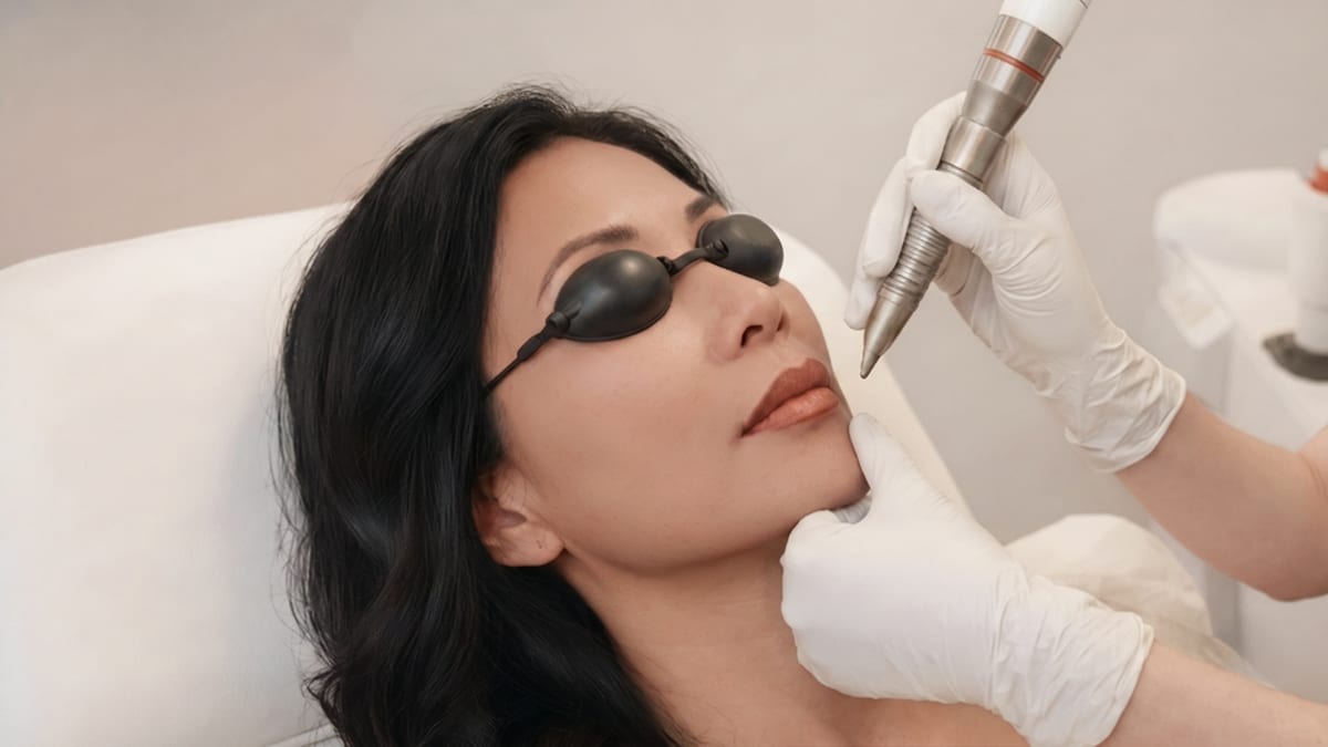 A patient getting a skinmatch laser duo at SL Aesthetic Clinic