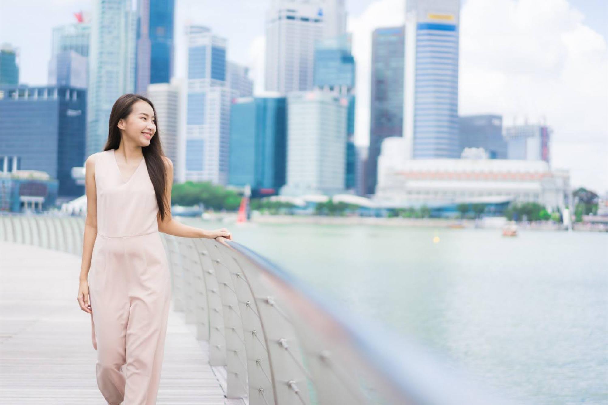 A young woman walking in Singapore